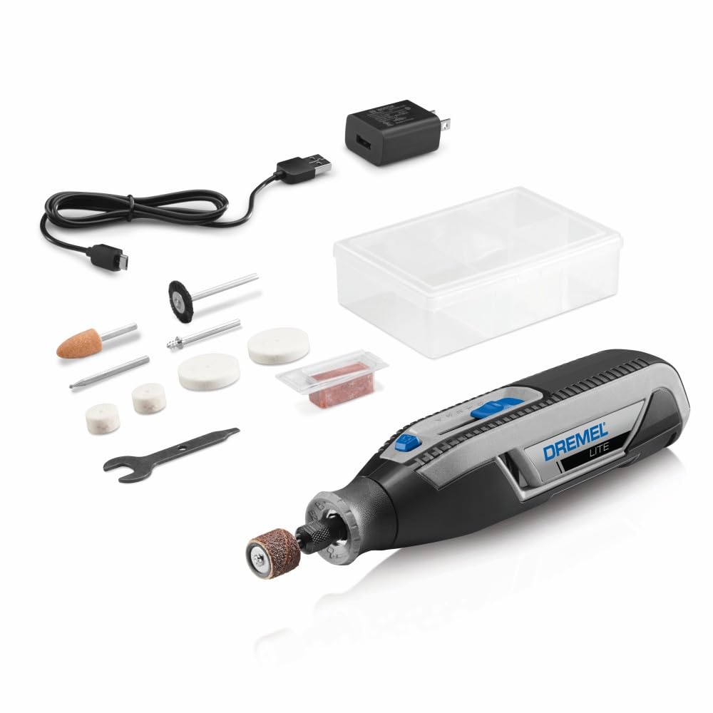 Dremel Lite front view showing compact cordless design and portability