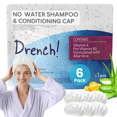 Drench! Medical front packaging showing six no-rinse shampoo caps and benefits