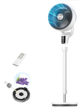 DREO standing fan front view showing sleek design and fast airflow benefits