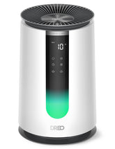 DREO front view of purifier showing sleek design and quick airflow benefit