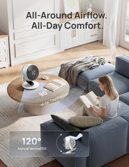 DREO remote control close-up for easy hands-free speed and timer adjustments