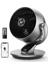 DREO smart fan front view showing compact design and strong airflow benefit