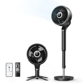 DREO smart fan front view showing sleek design and stable base, provides quiet circulation