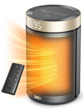 DREO space heater front view showing compact design and vents for fast warmth