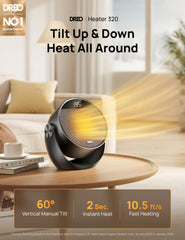 DREO heater tilted 60 degrees directing warmth to feet and legs