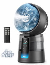 DREO TurboCool front view showing sleek fan housing and grill for efficient airflow