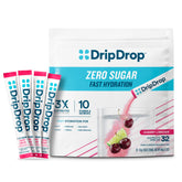DripDrop front box showing Cherry Limeade flavor and 32 count for easy identification