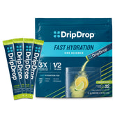 DripDrop front packaging showing 32 packets and quick hydration benefit