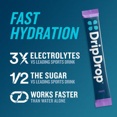 DripDrop single-serve grape packet ready to mix for convenience