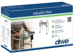 Drive Medical tray folded flat on walker for compact storage and easy passage