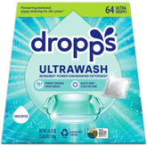 dropps front packaging showing 64-count unscented pods and benefits