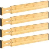 DUCOO front view of four bamboo dividers showing tidy packaging and natural finish