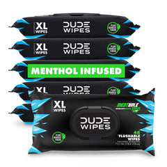 DUDE Wipes front packaging showing bold MentHOLE XXtreme branding and count
