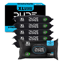 DUDE Wipes front packaging showing unscented benefit and count
