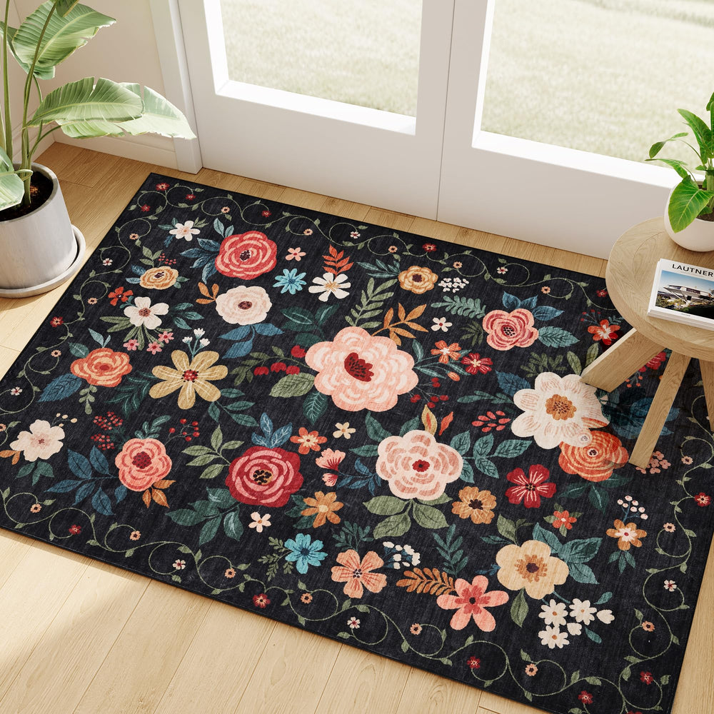 DUKINO front view of floral door mat showing welcoming pattern and color