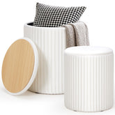 DUMOS round ottomans front view showing compact two-piece set and stylish velvet finish