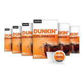 Dunkin' front packaging showing six 10-count boxes and total 60 pods, convenient storage