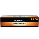 Duracell AA 36-pack front packaging showing count and brand reliability