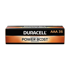 Duracell Coppertop AAA front packaging showing 36-pack and brand reliability