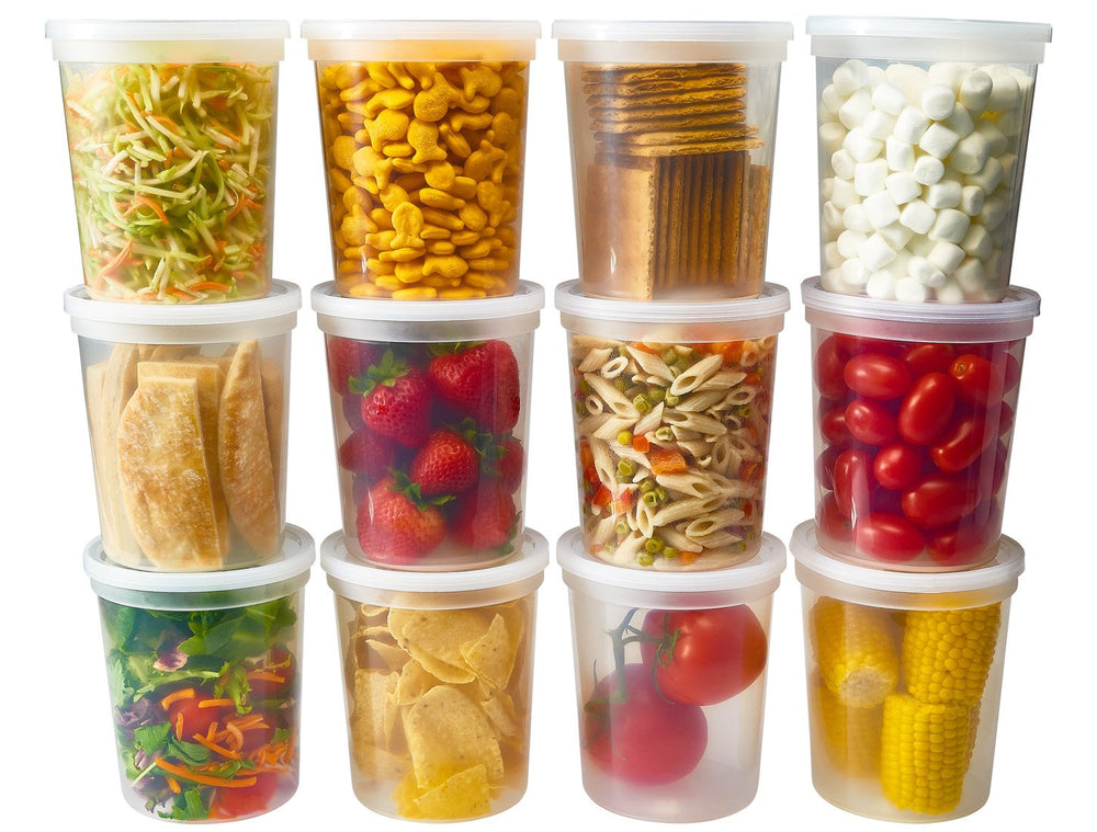 DuraHome front view 24-count pack showing clear containers and tight lids for convenience