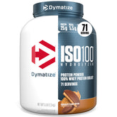 Dymatize ISO100 front label showing flavor and protein benefit