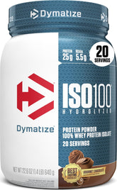 Dymatize ISO100 front label showing flavor and protein benefits