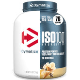 Dymatize ISO100 front tub showcasing product branding and size for clarity