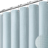 Dynamene curtain front view showing fog blue color and spa look