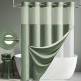 Dynamene front view of sage green curtain showing full waffle texture and neat hang, modern look