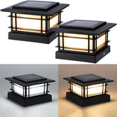 Dynaming front view of black 4x4 solar post cap lighting showing sleek design and bright glow