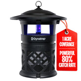 DynaTrap front view showing sleek black design and outdoor placement benefit