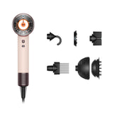 Dyson Supersonic Nural front view showing ceramic pink and rose gold finish and sleek shape for premium styling