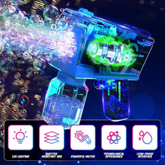 EagleStone bubble gun LED lighting effect creating colorful nighttime ambiance