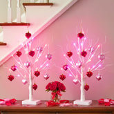 EAMBRITE two-pack trees front view showing pink and red LED glow and hearts for romantic ambiance