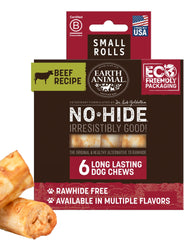 Earth Animal front packaging showing six small beef rolls and clear labeling
