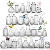 earthgadgets front packaging showing 30 clear bud vases and neat gift-ready box