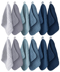 Ease Cubs front stack of washcloths showing neat navy slate grey set and easy grab