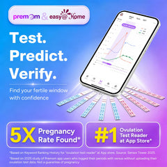 Easy@Home ovulation and pregnancy test strips close-up for clear lines