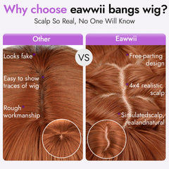Eawwii ginger wig close-up of 4x4 realistic scalp for natural parting