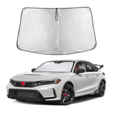 EcoNour front view sunshade fitted to Honda Civic windshield showing complete coverage