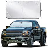 EcoNour front view of truck sun shade showing full windshield coverage and heat reduction