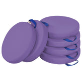 ECR4Kids front view of six purple round cushions showing portable seating benefit