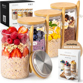 EDELHAUS front view of four glass jars showing organized meal prep convenience