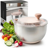 EDELHAUS front view stainless steel spinner showing sturdy bowl and lid for lasting use