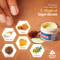 Hand applying Egyptian Magic to skin demonstrating easy absorption and soothing benefit