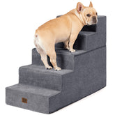 EHEYCIGA front view of 5-step grey dog stairs showing stability and space-saving benefit