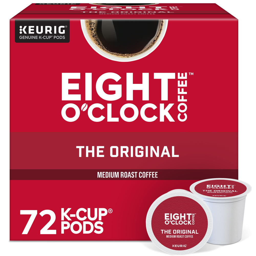 Eight O'Clock Coffee front packaging showing medium roast and 72-count convenience