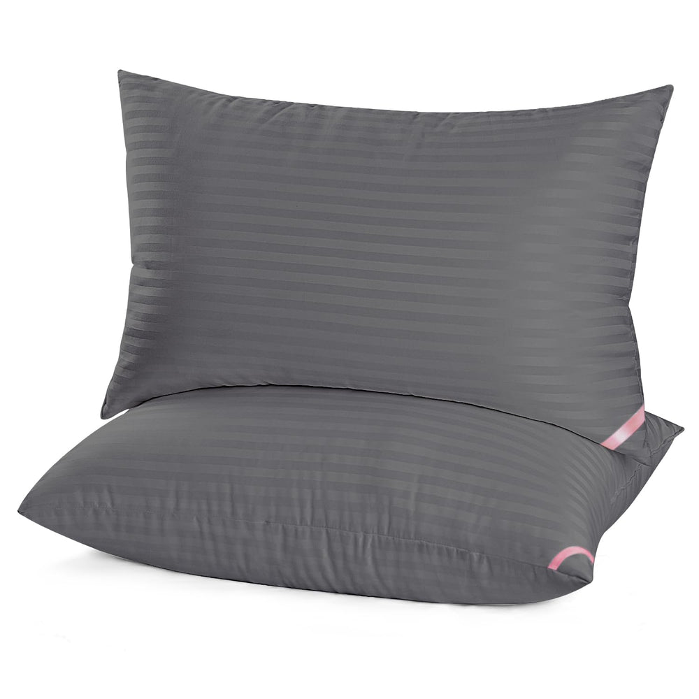 EIUE queen pillows front view showing two black pillows and comfortable hotel look