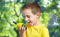eKids Pikachu walkie talkies side view highlights compact shape for small hands