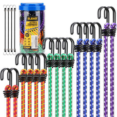 ELEAD front view of jar with 20 bungee cords for tidy storage